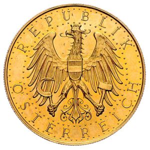 100 šilinga, zlatnik I. Austrijska republika