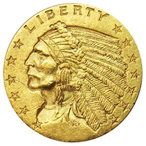 2.5 dolara zlatnik Indijanska glava