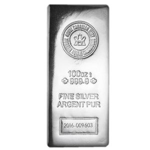 100 unci srebrna poluga Royal Canadian Mint